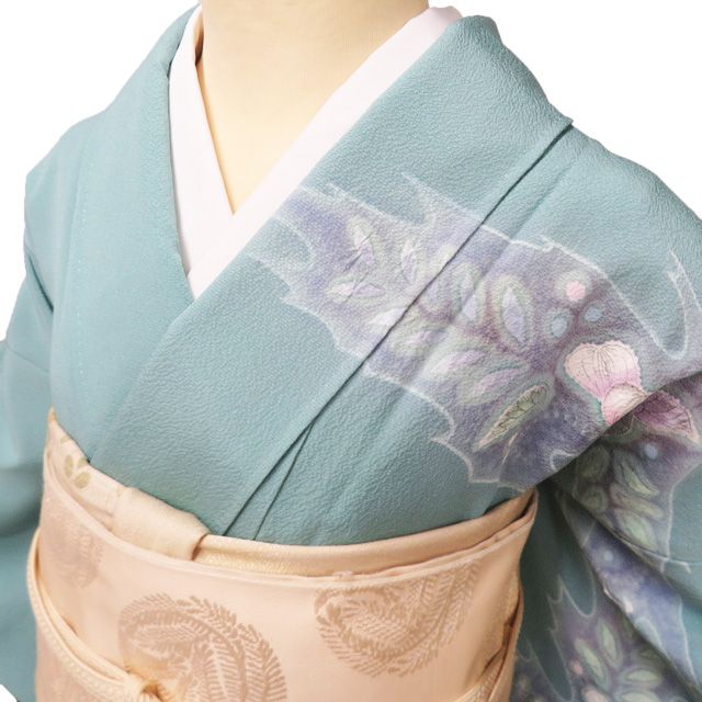訪問着 着物 中古 正絹 袷 フォーマル 作家物 落款 花の図 辻が花模様