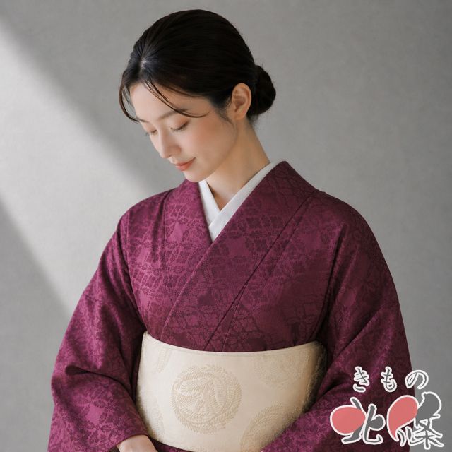 特選 特選 BANKAN わものや 色無地 着物 中古 正絹 袷 地模様 反端付き 葡萄茶色 身丈165.5cm 裄70cm L トール きもの北條 A1367-3