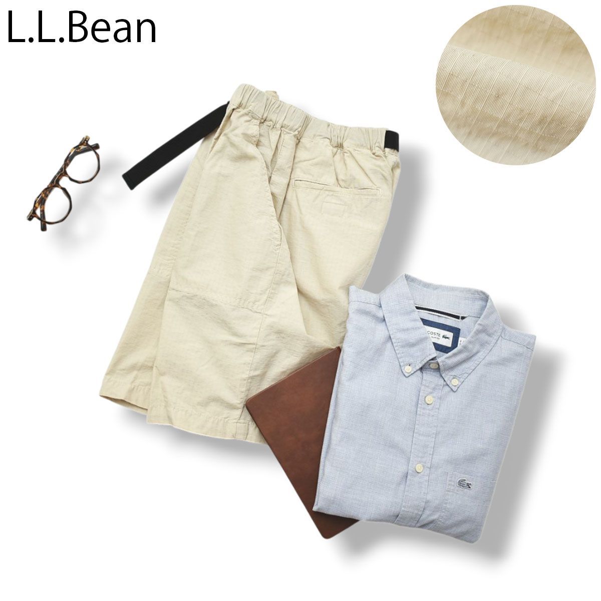 90s ヴィンテージ 日本製 エルエルビーン L.L.Bean コットン x ナイロン 混紡 リップストップ ショート パンツ ショーツ ジップアップ ベージュ アウトドア カジュアル メンズ