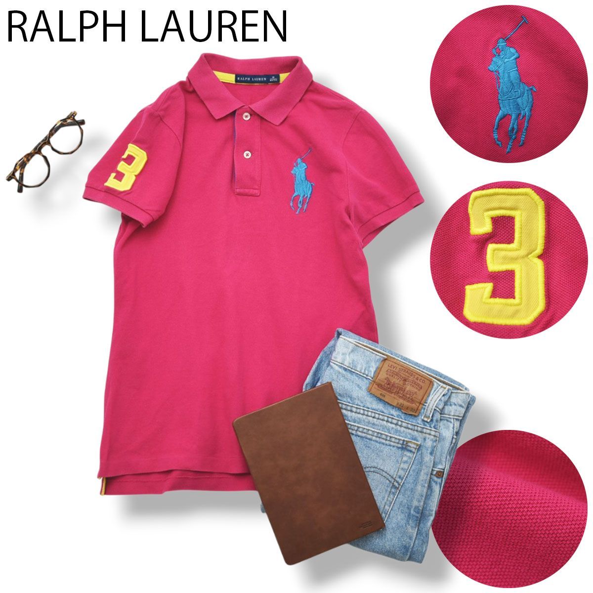 【人気】 ラルフローレン RALPH LAUREN 半袖 ポロシャツ 鹿の子 ビックポニー M ピンク トラッド カジュアル ビジカジ クールビズ ゴルフ メンズ 男性用