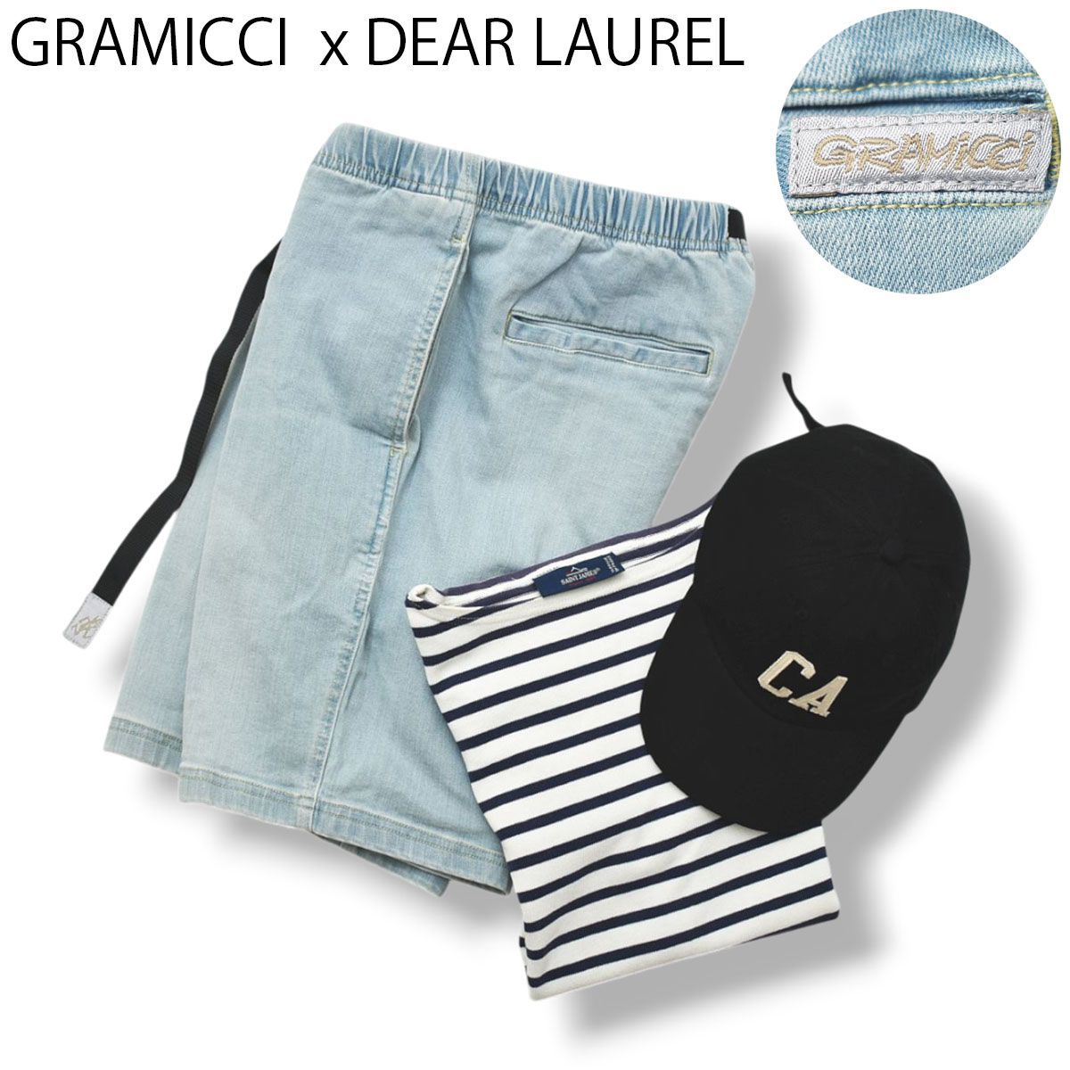 【別注】 グラミチ GRAMICCI x ディアローレル DEAR LAUREL ショート デニム ジーンズ パンツ ハーフパンツ ハーパン 短パン L ライト インディゴ メンズ