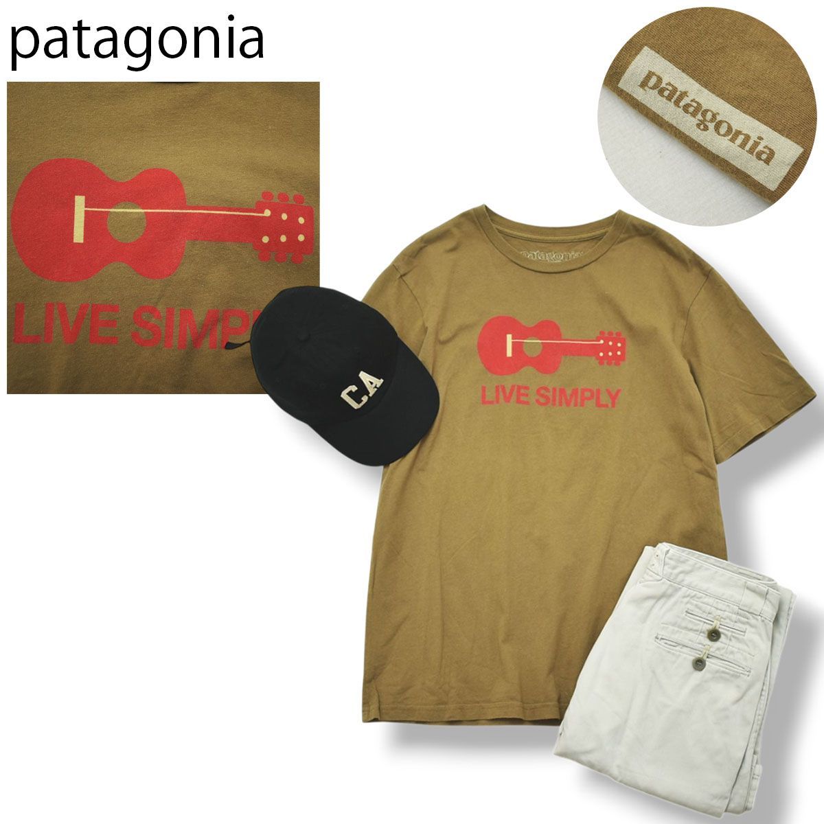 USA製 パタゴニア patagonia オーガニックコットン Tシャツ LIVE SIMPLE プリント カットソー M ライトブラウン アウトドア メンズ レディース ユニセックス 男女兼用