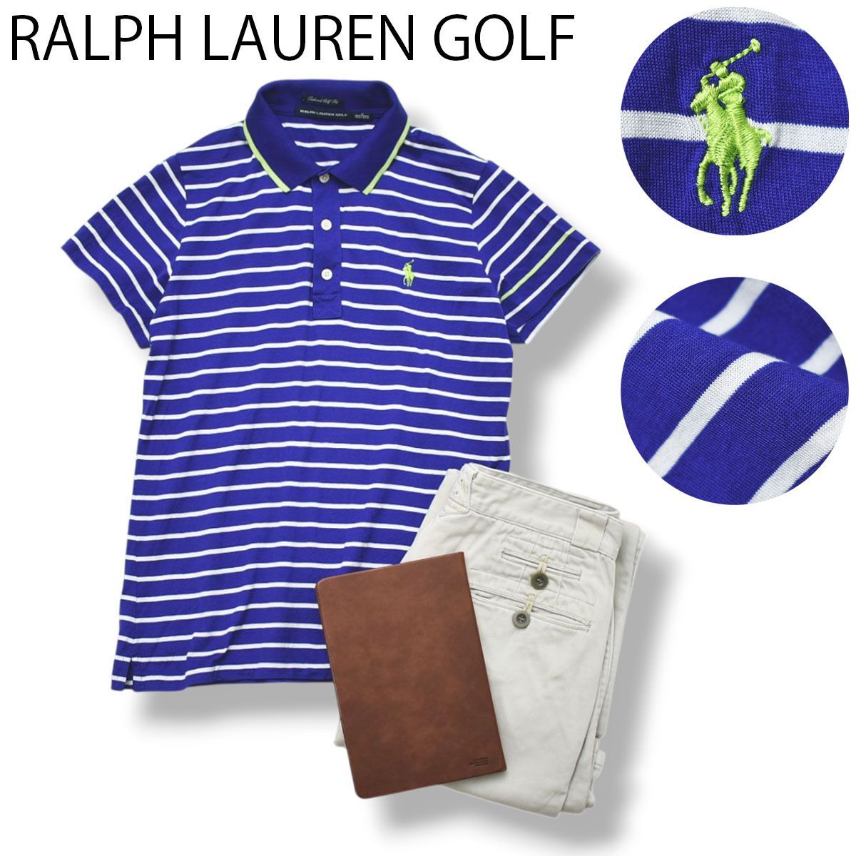 【美品】 【人気】 ラルフローレン ゴルフ RALPH LAUREN GOLF 半袖 ボーダー ポロシャツ 刺繍ロゴ M ブルー 青 x ホワイト 白 トラッド カジュアル スポーツ メンズ 男性用 9,086円