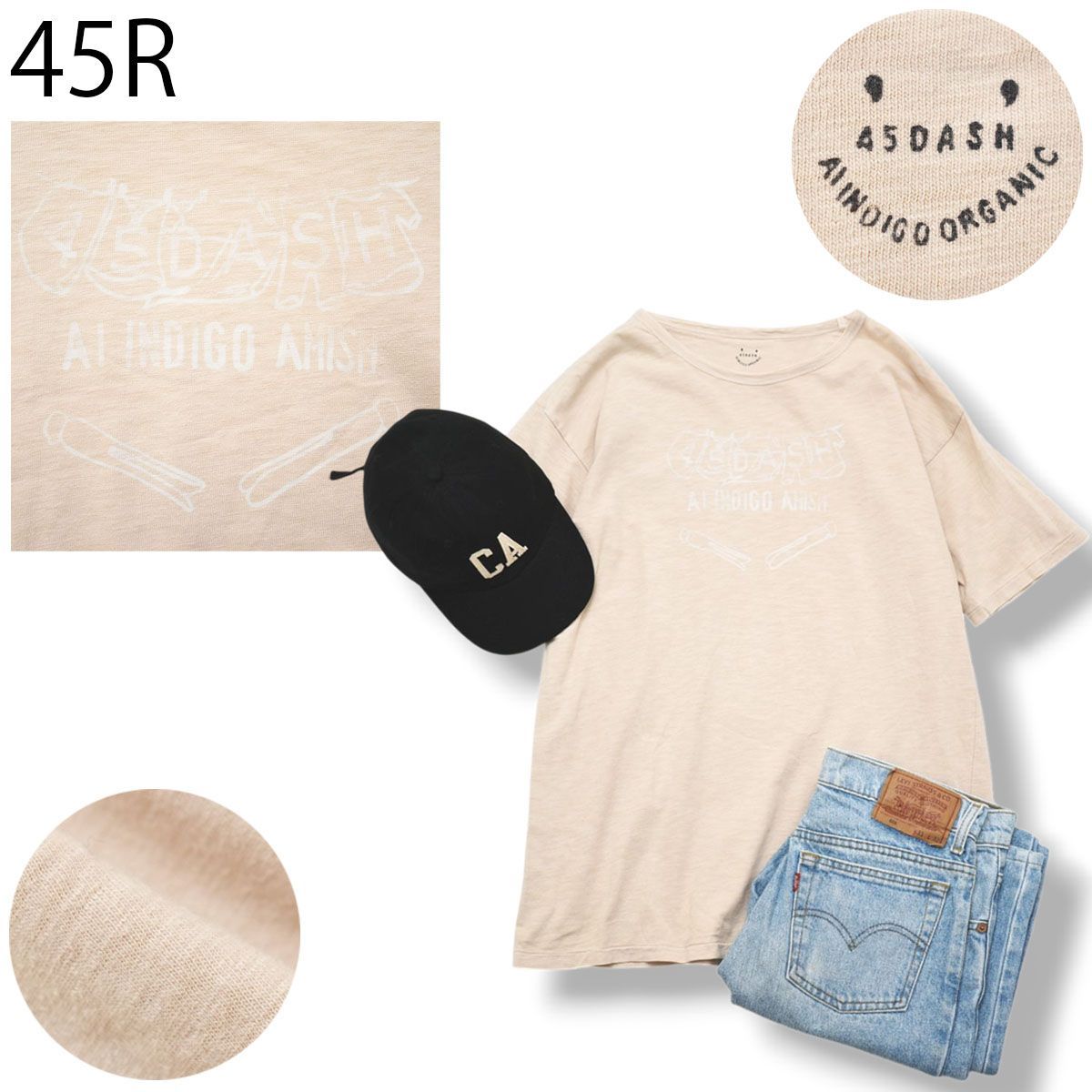 【上質】 日本製 45RPM 45DASH 半袖 Tシャツ カットソー クルーネック 3 ベージュ ナチュラル アメカジ カジュアル メンズ レディース ユニセックス 男女兼用