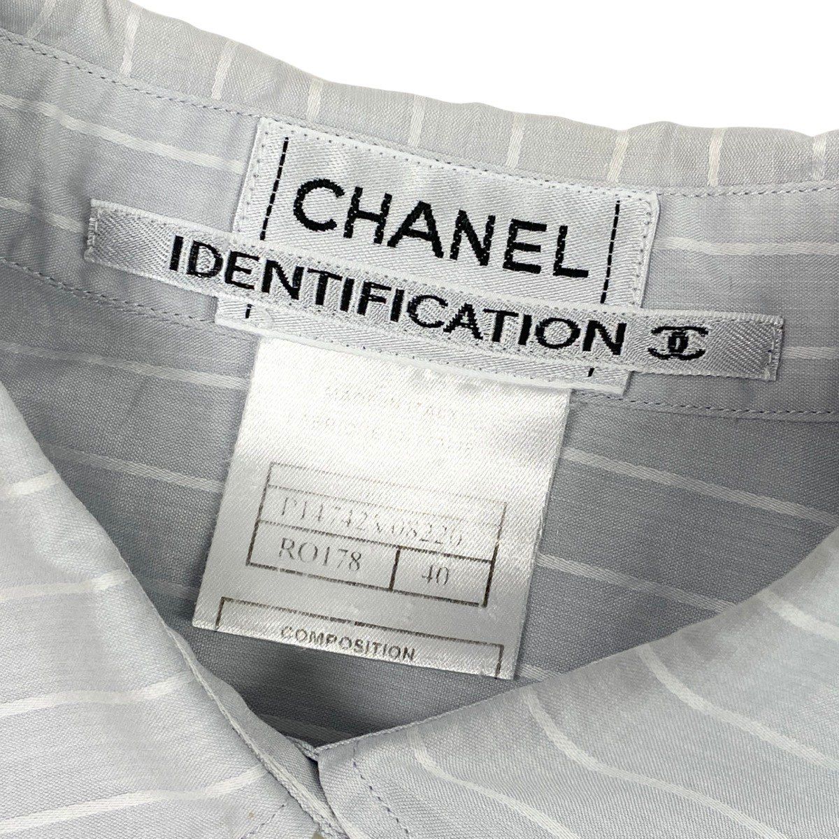 Ce28 CHANEL シャネル 2000年ss IDENTIFICATION 七分袖シャツ 袖ロゴ 