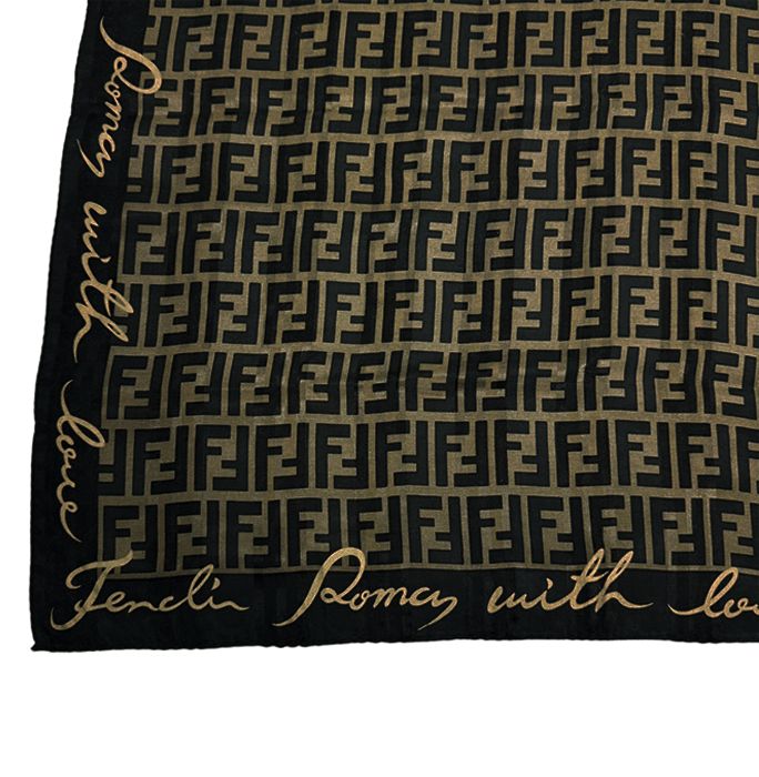 フェンディ FENDI ズッカ柄 ハンカチ スカーフ ブラック ブラウン ロゴ