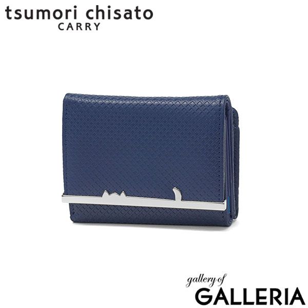 ツモリチサト 三つ折り財布 レディース かわいい ブランド 革 tsumori chisato CARRY 財布 本革 牛革 レザー コンパクト ミニ 小さめ 三つ折り ネコ ミニウォレット 日本製 Cross Emboss ミニ財布 56006 ネイビー