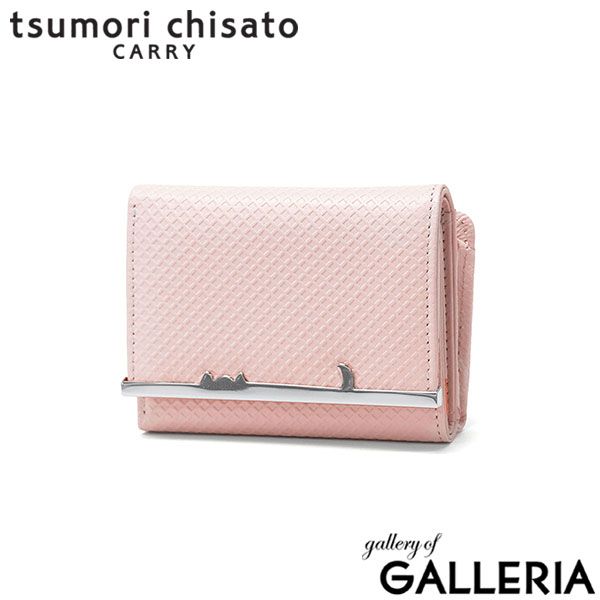 ツモリチサト 三つ折り財布 レディース かわいい ブランド 革 tsumori chisato CARRY 財布 本革 牛革 レザー コンパクト ミニ 小さめ 三つ折り ネコ ミニウォレット 日本製 Cross Emboss ミニ財布 56006 ピンク