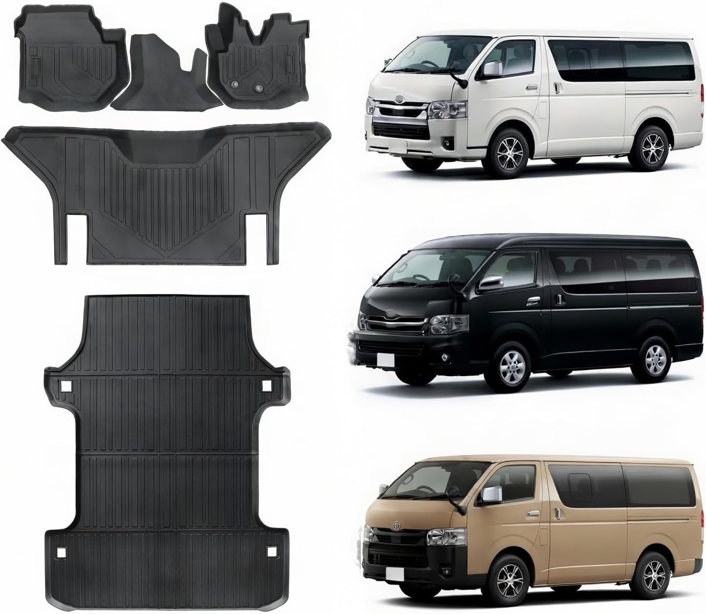 2004年〜現行ハイエース200系-標準ナロー車 DX-両側スライドドアTRH20 KDH20 GDH20 1/2/3/4/5/6型フロアマット +ステップマット+ ラゲッジマットセットTPE素材(2004年〜現行ハイエース200系1/2/3/4/5/6型)