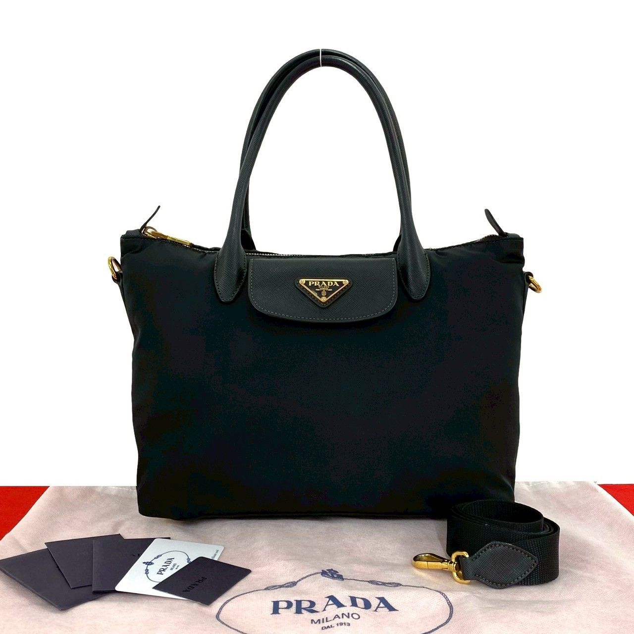 極 美品 保存袋付き PRADA プラダ 三角ロゴ 金具 テスート ナイロン