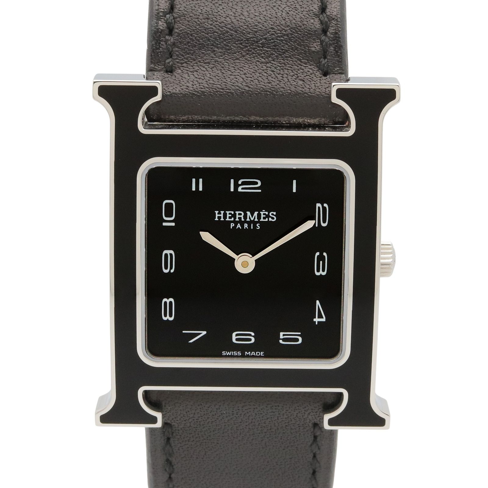 エルメス HERMES 腕時計 Hウォッチ HH1.521 ブラック ステンレススチール レザーベルト Hウォッチ ボーイズ Used A