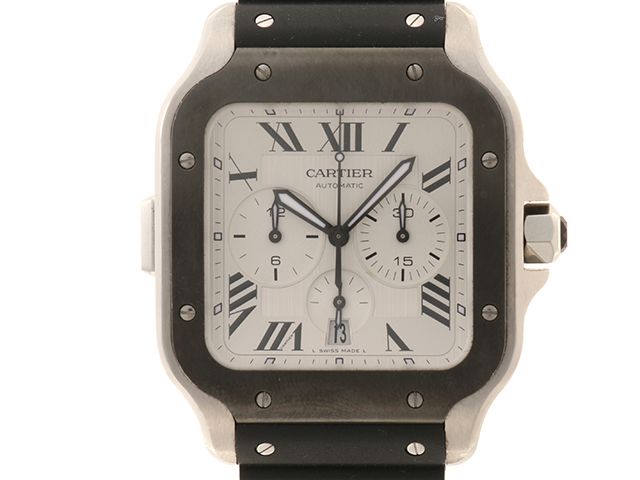 CARTIER カルティエ ウォッチ サントス ドゥ カルティエ クロノグラフXL 時計 WSSA0017 腕時計 ステンレススチール/ラバー シルバー 自動巻き シルバー文字盤 メンズ【中古】431