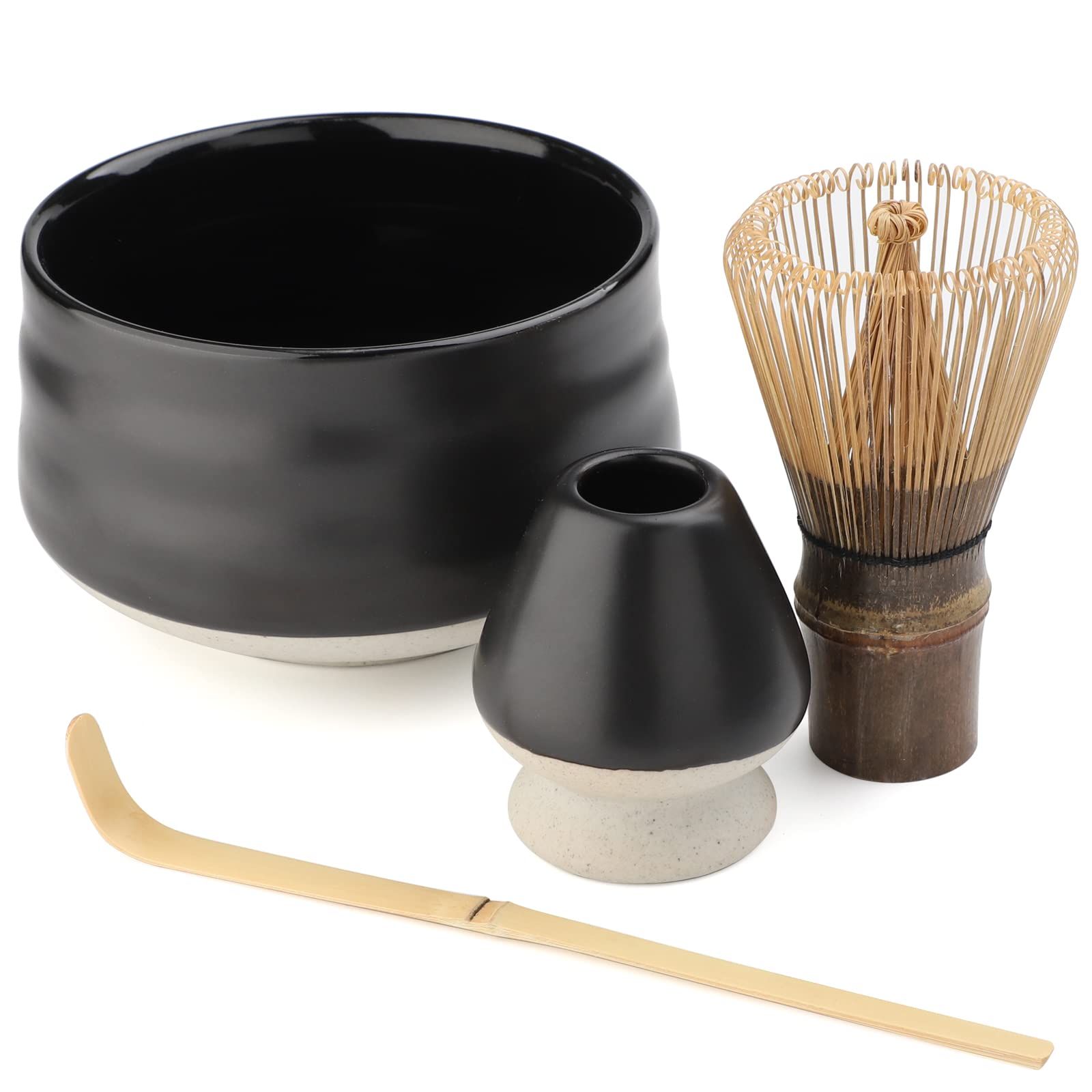 【新品】お点前セット 抹茶道具セット 茶道具 抹茶茶道 茶碗 黒竹茶筅(百本立) 茶筅立て 茶杓(真っ黒) 17b651e8