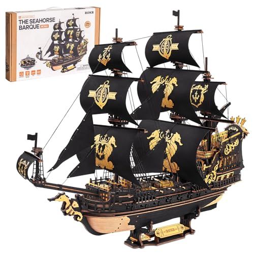 【新品】立体パズル 3D木製パズル 帆船シーホース 海賊船 DIY 組み立て インテリア装飾 雰囲気作り 玄関 工作キット 暇つぶし 中学生 大人向け 初心者に最適 知育玩具 男の子へのギフト バレンタインデー 誕生日 組立サイズ：470*1 c76d61ff