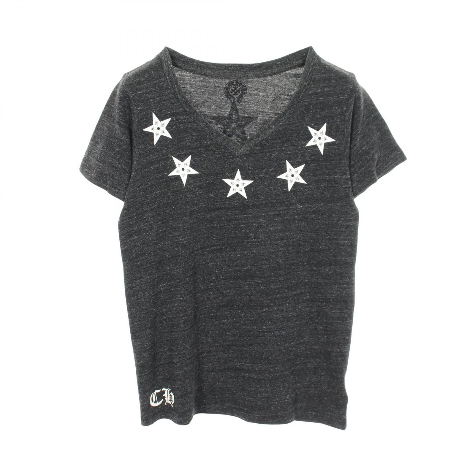 クロムハーツ CHROME HEARTS 半袖Tシャツ スタープリント Vネック ブラック コットン VネックTシャツ メンズ Used B