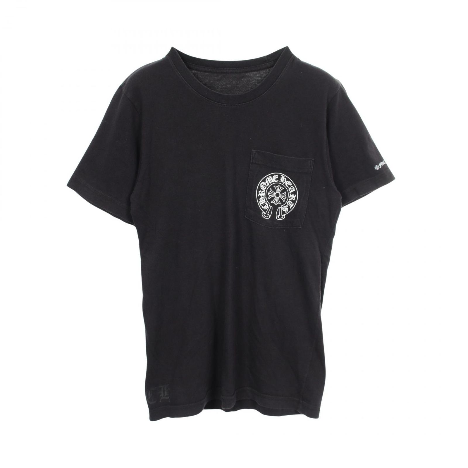 クロムハーツ CHROME HEARTS 半袖Tシャツ ホースシュー スクロールラベル ブラック コットン ホースシュスクロールラベルTシャツ メンズ Used B