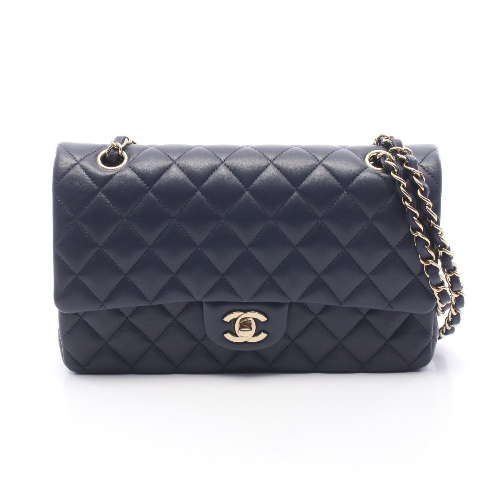 シャネル CHANEL ショルダーバッグ マトラッセ Wフラップ ネイビー ラムスキン(羊革) マトラッセ ダブルフラップ チェーンショルダー レディース Used A