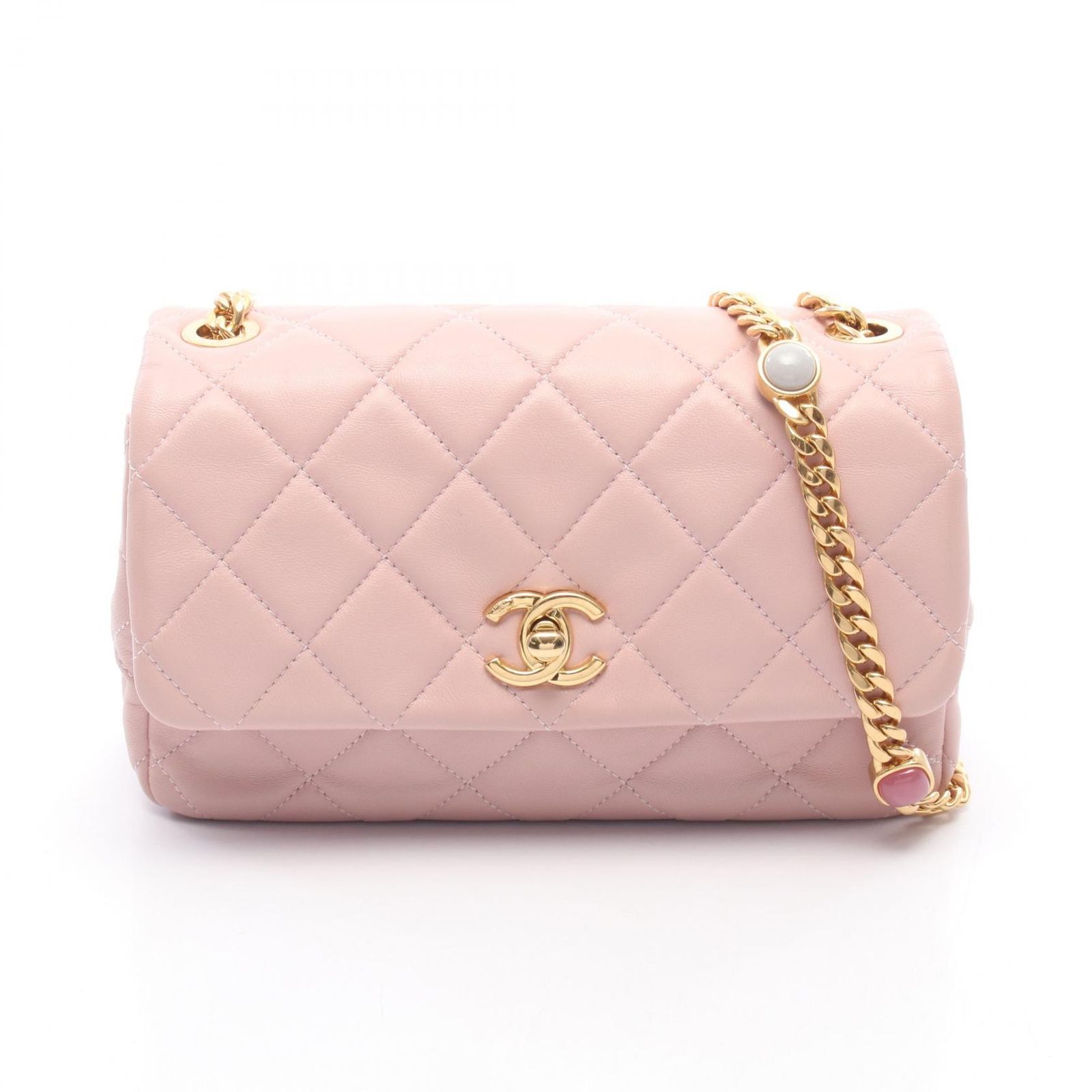 シャネル CHANEL ショルダーバッグ マトラッセ スモールフラップ ピンク ラムスキン（羊革） マトラッセ スモールフラップ チェーンショルダー レディース