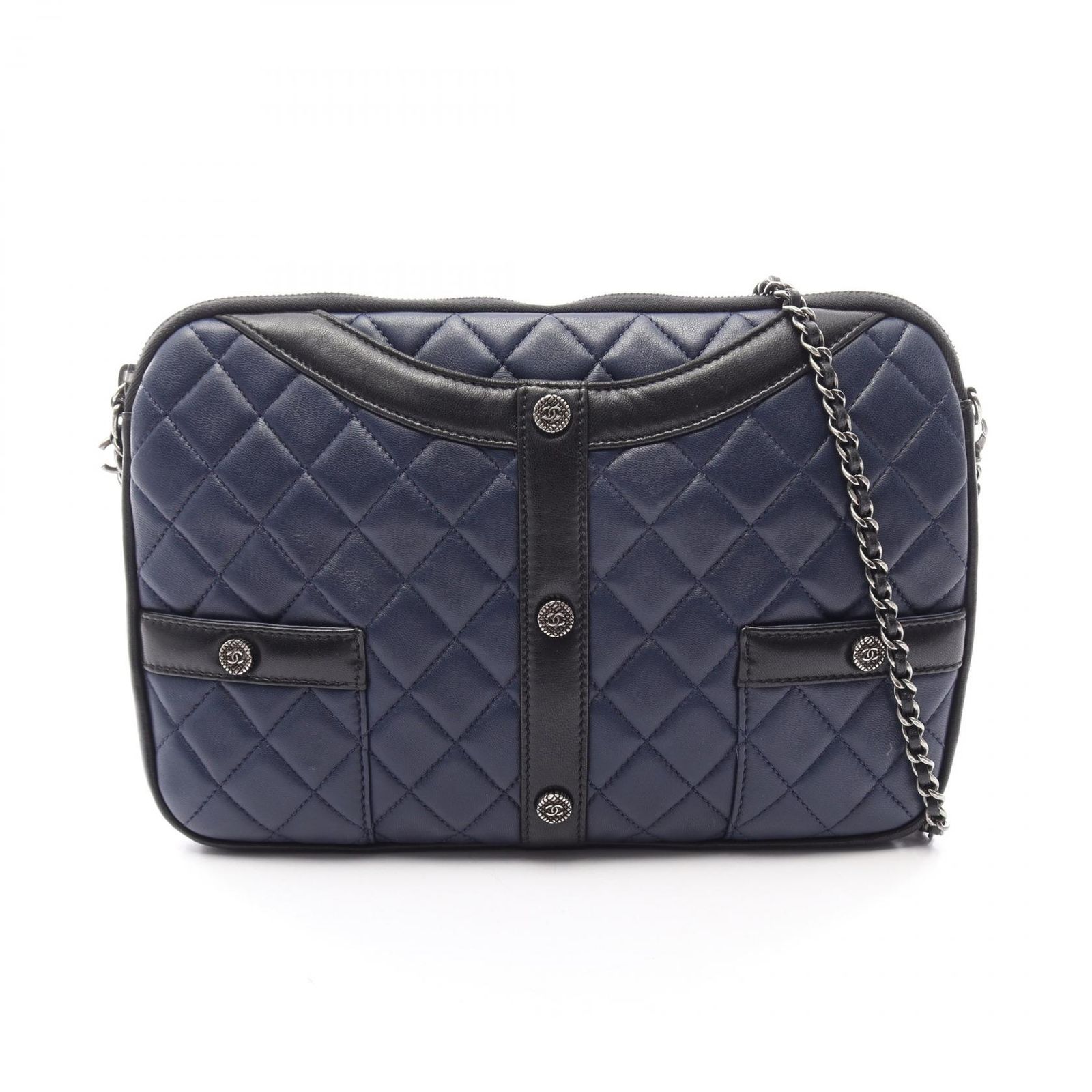 シャネル CHANEL ショルダーバッグ ガールシャネル A91386 ネイビー/ブラック ラムスキン（羊革） ガールシャネル チェーンショルダー レディース Used A
