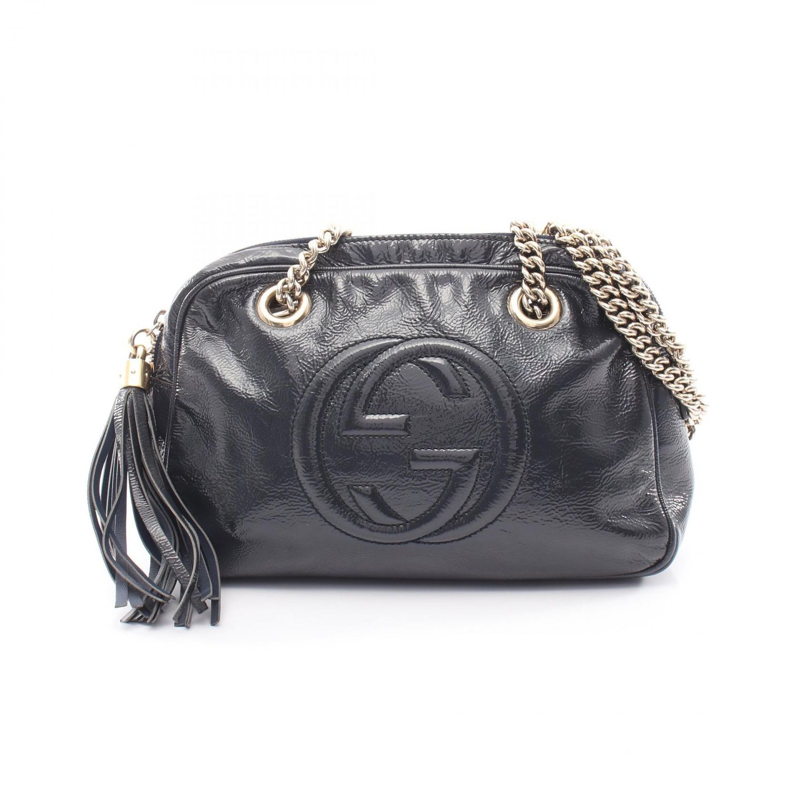 グッチ GUCCI ショルダーバッグ ソーホー インターロッキングG 308983 ネイビー パテントレザー ソーホー チェーンショルダー レディース Used B
