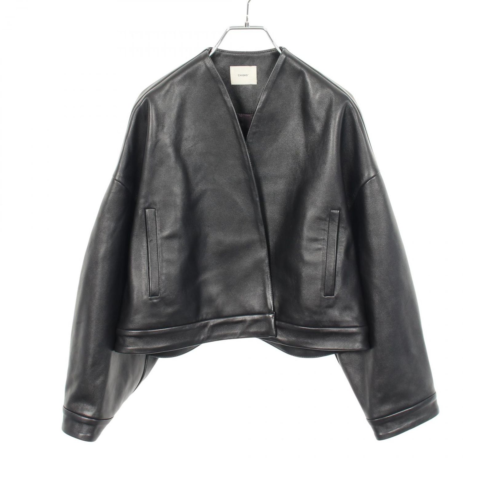 チエコプラス CHIEKO＋ 革ジャン ノーカラー ブラック レザー ジャケット レディース Used A 69,740円
