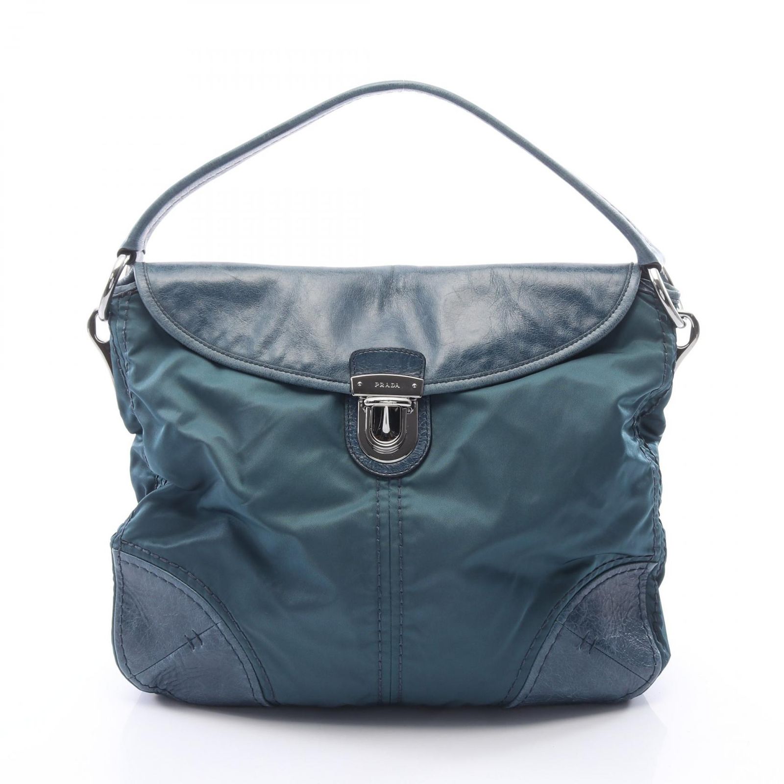 プラダ PRADA ショルダーバッグ TESSUTO + VITELLO BR4688 ブルー ナイロン レザー ショルダーバッグ レディース Used B