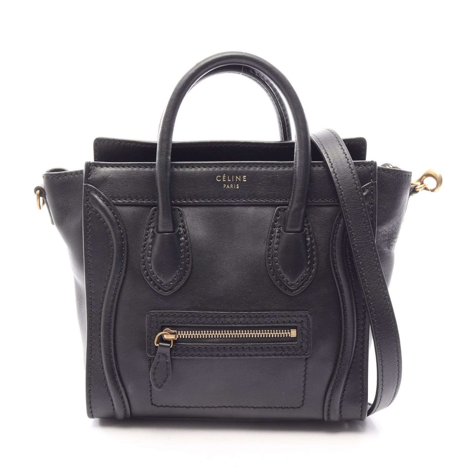 セリーヌ CELINE ハンドバッグ ラゲージ ナノショッパー 2WAY ブラック レザー ラゲージ ナノ ショッパー レディース Used B