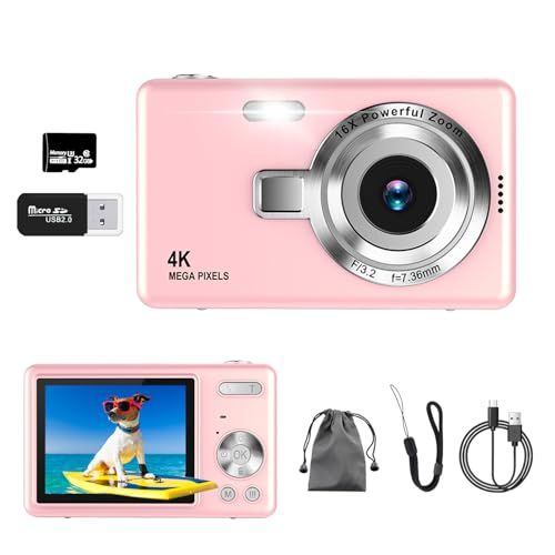 デジカメ【4K動画撮影、5000万画素】デジタルカメラ 32GB Micro SDカード付き AFオートフォーカス コンパクトカメラ 2.7インチの大画面 16倍ズーム フラッシュ 手振れ補正機能を備えています ウェブカメラ 充電式 大容量バ 4f014140