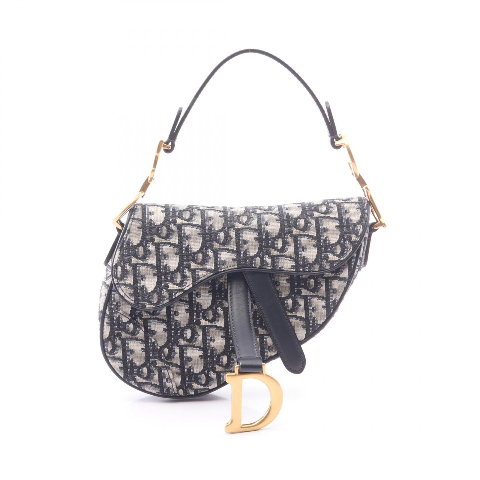 ディオール Dior ハンドバッグ サドルバッグ ミニ オブリークジャカード アイボリー/ネイビー キャンバス レザー オブリーク サドルバッグ ミニ レディース