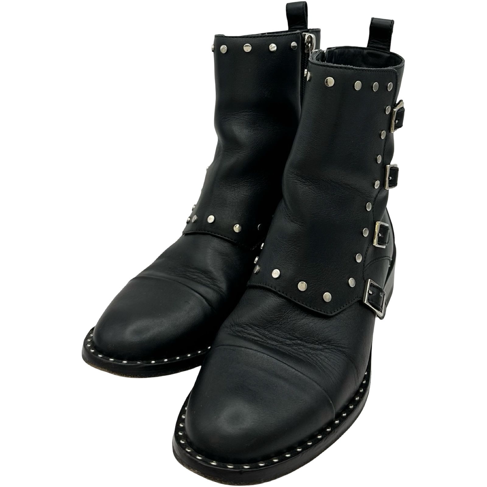 ジミーチュウ JIMMY CHOO スタッズ装飾レザーショートブーツ ブラック レザー レディース ブーツ