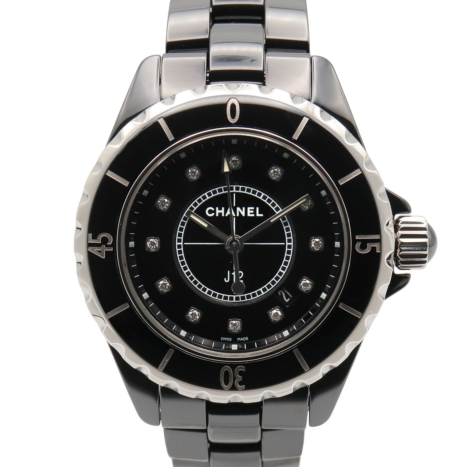 シャネル CHANEL 腕時計 J12 33mm 12Pダイヤ H1625 ブラック セラミック ダイヤモンド J12 33mm 12Pダイヤ レディース Used A