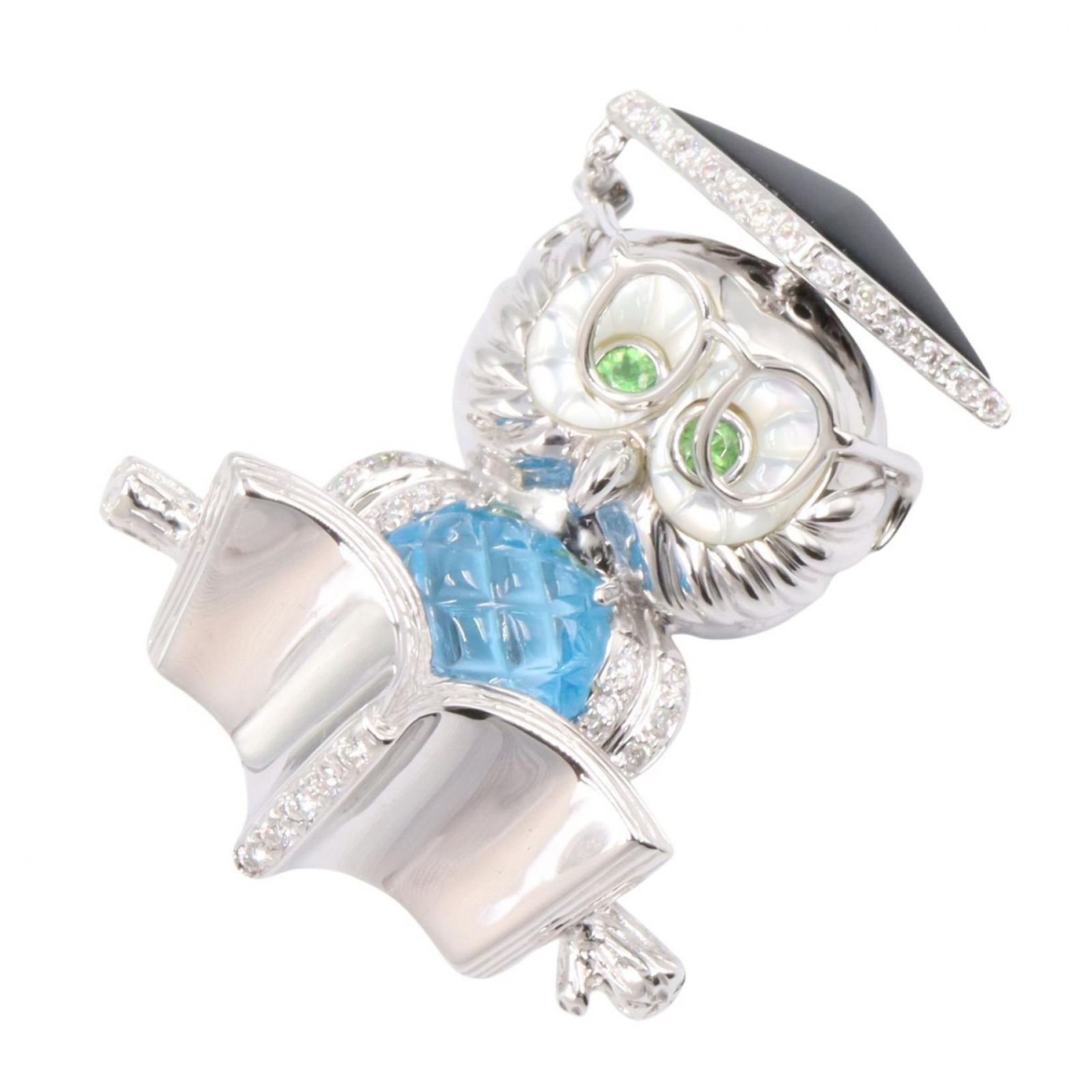 ジュエリー JEWELRY ブローチ ふくろう ダイヤモンド シェル ブローチ ﾀﾞｲﾔ/ｼｪﾙ 14.8g K18WG（ホワイトゴールド） ダイヤモンド 色石 ふくろう ブローチ 226,400円
