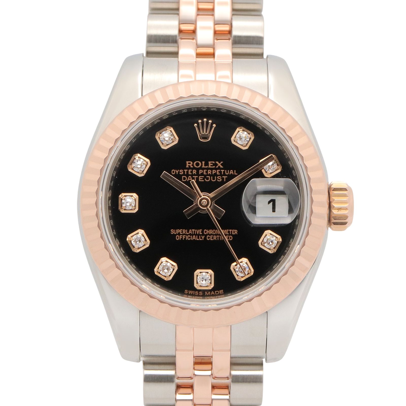 ロレックス ROLEX 腕時計 デイトジャスト 10Pダイヤ ランダム番 179171G BK/NP/ジュビリー K18PG（ピンクゴールド） ステンレススチール デイトジャスト 10Pダイヤ ランダム番