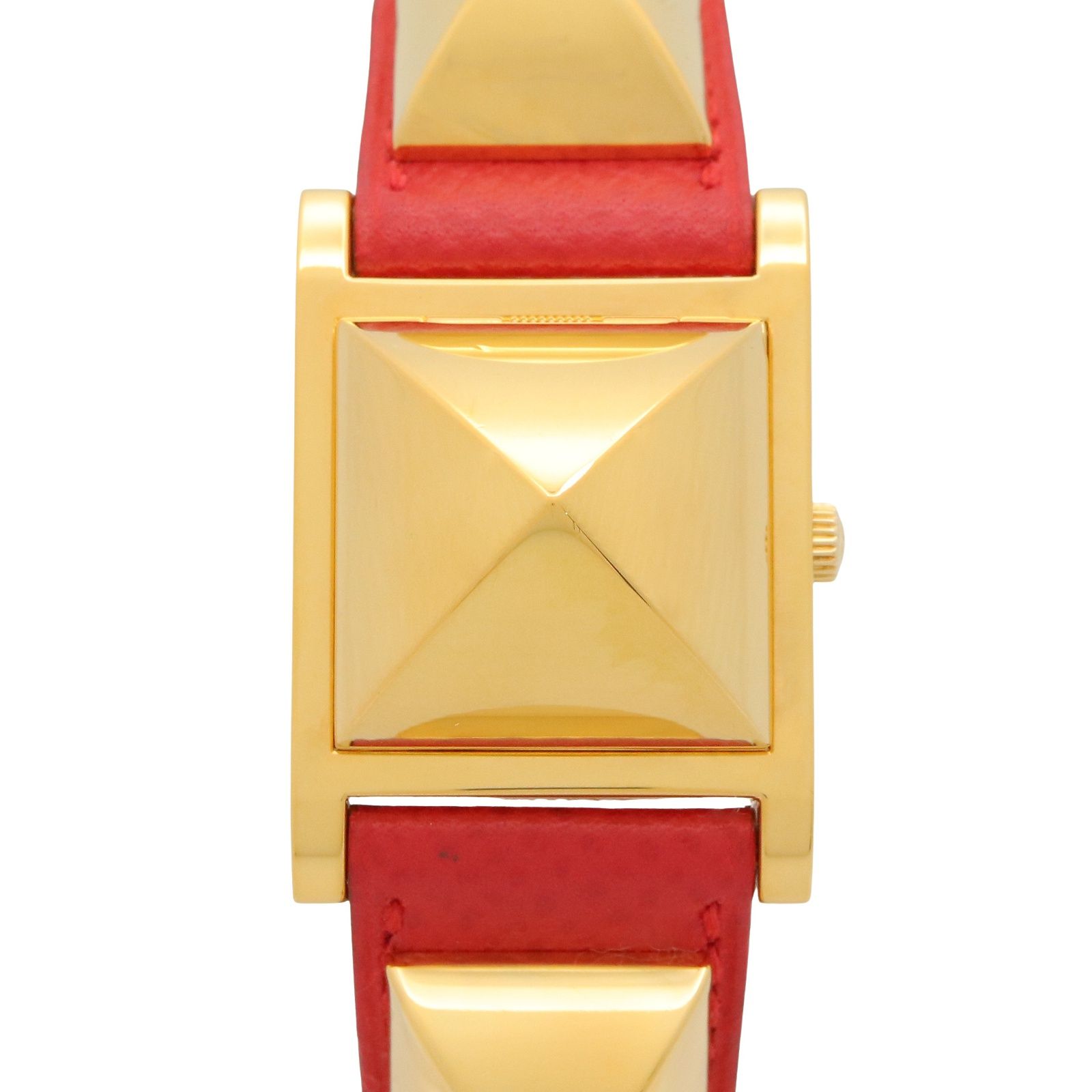 エルメス HERMES 腕時計 メドール ME1.201 ホワイト GP（ゴールドメッキ） レザーベルト メドール レディース Used A