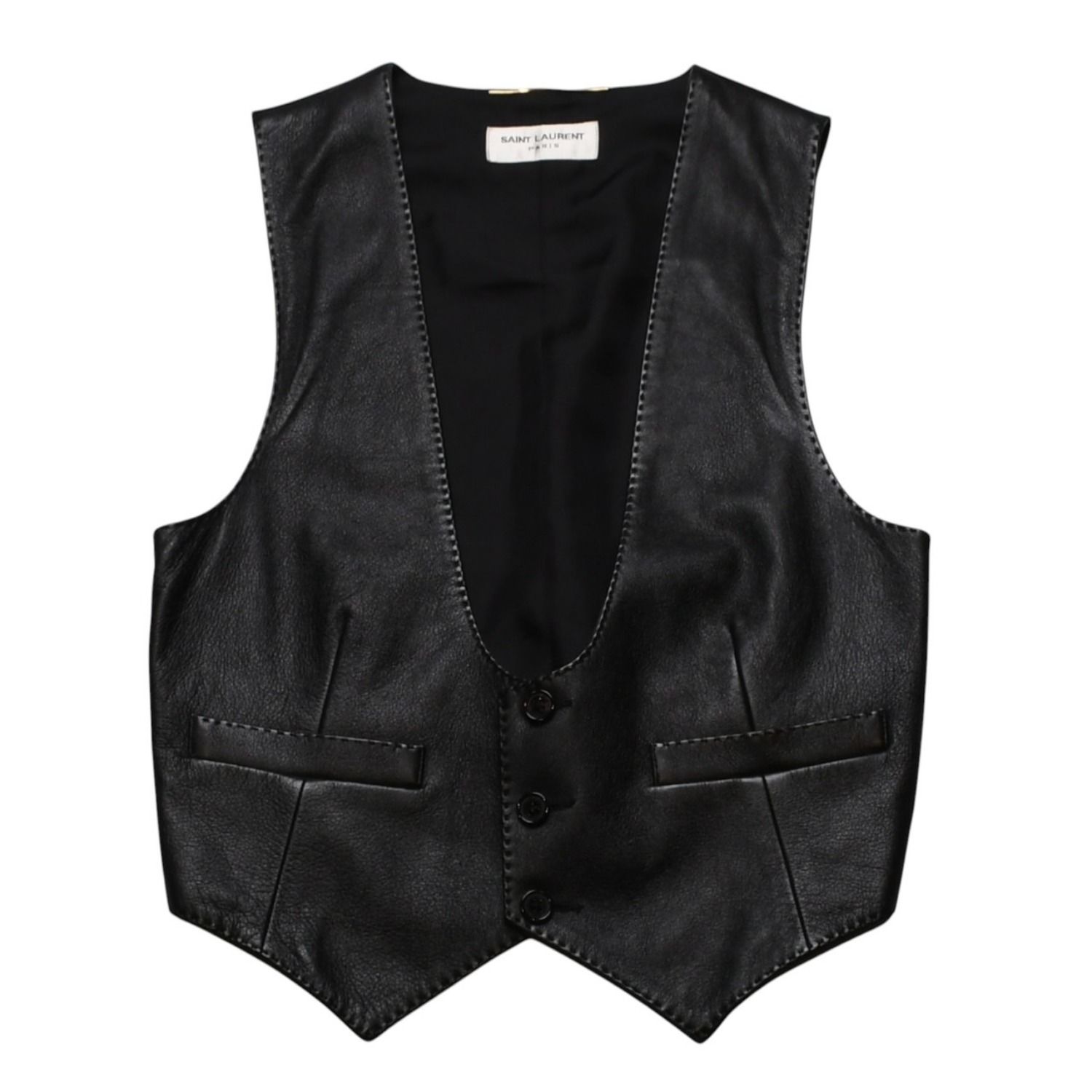 極美品 YVES SAINT LAURENT イヴ サンローラン レザーベスト サイズ36 440246 Y5QQ2 ブラック 中古 4a002651