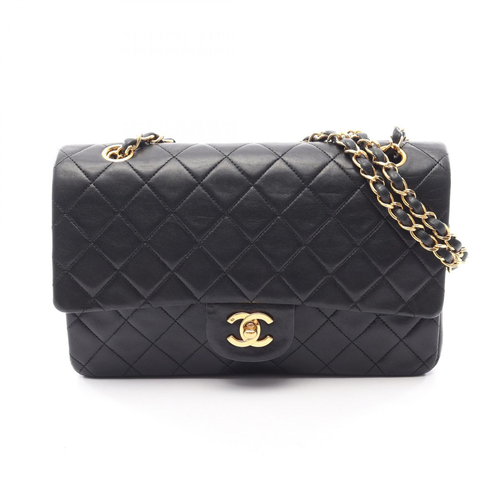シャネル CHANEL ショルダーバッグ マトラッセ Wフラップ ブラック ラムスキン（羊革） マトラッセ ダブルフラップ チェーンショルダー レディース Used B