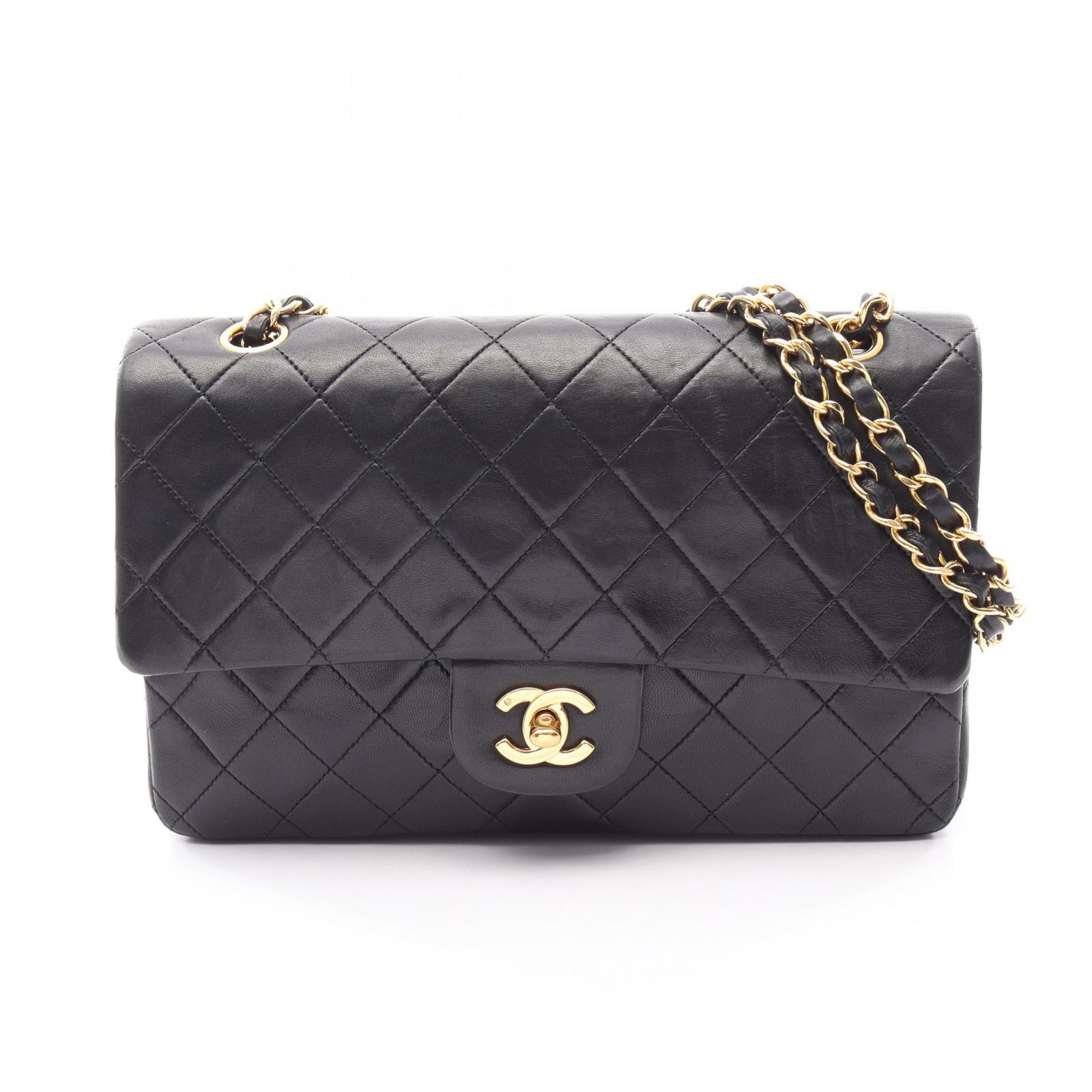 シャネル CHANEL ショルダーバッグ マトラッセ Wフラップ ブラック ラムスキン（羊革） マトラッセ ダブルフラップ チェーンショルダー レディース Used A