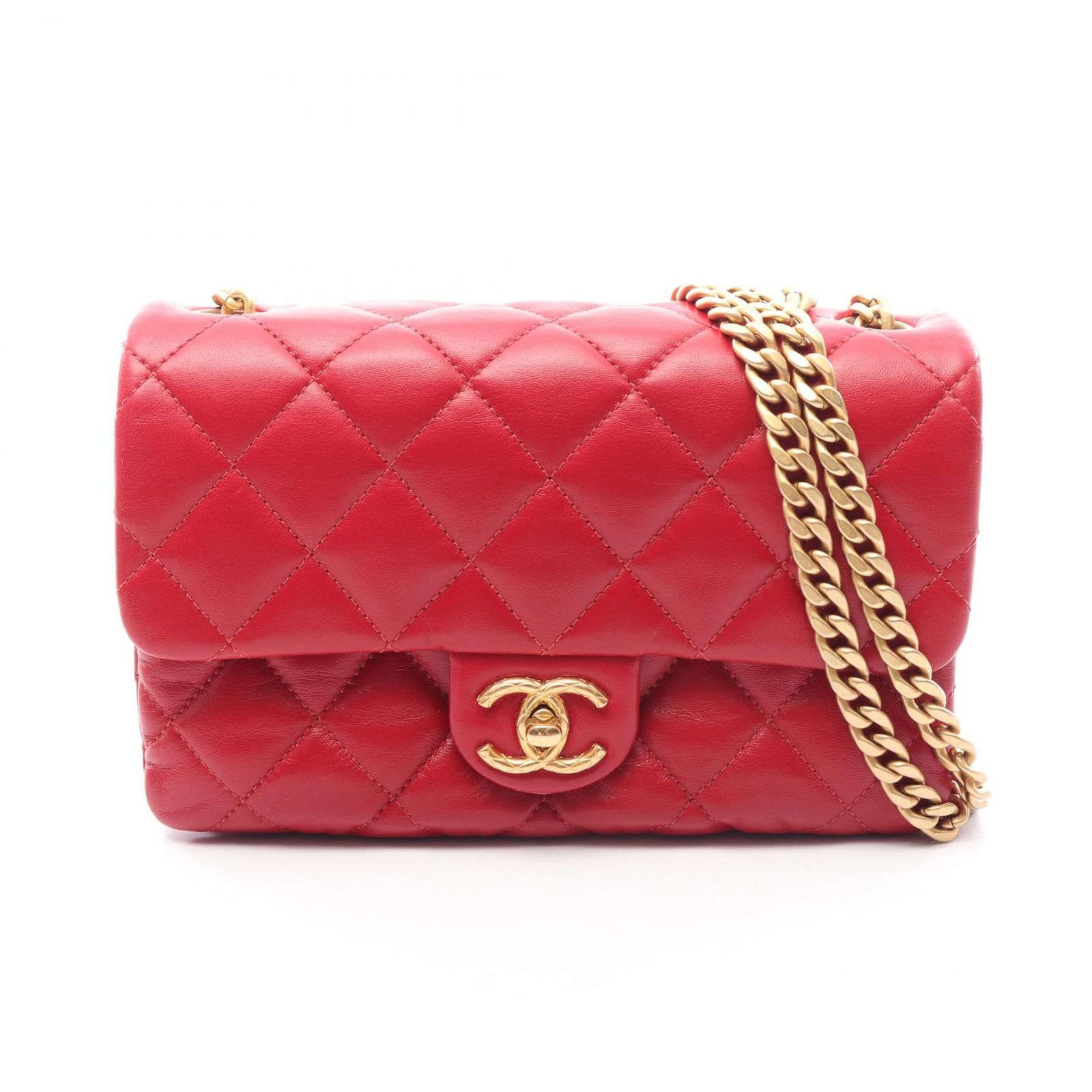 シャネル CHANEL ショルダーバッグ マトラッセ レッド ラムスキン（羊革） マトラッセ スモールフラップ チェーンショルダー レディース Used A