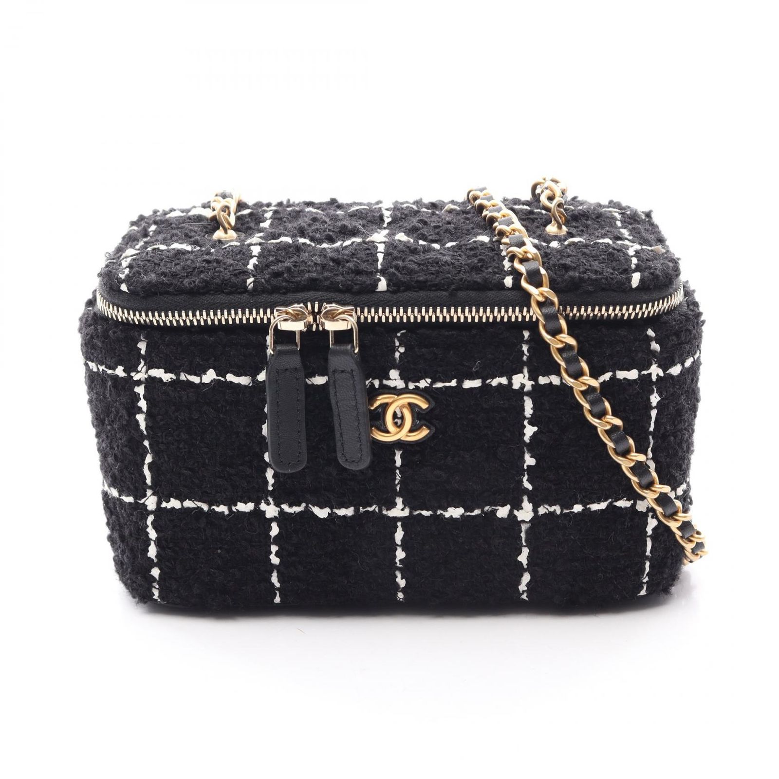 シャネル CHANEL ショルダーバッグ ココマーク バニティ ブラック ファブリック レザー マトラッセ バニティ チェーンショルダー レディース Used A