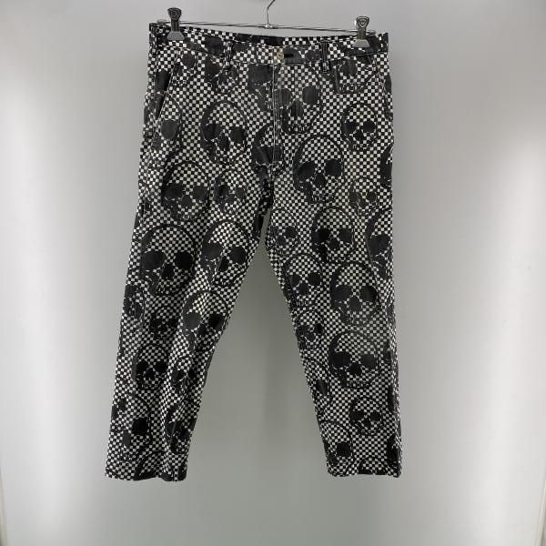 【中古】COMME des GARCONS HOMME PLUS 11SS スカルチェック プリント パンツ ブラック×ホワイト M コムデギャルソン[24]