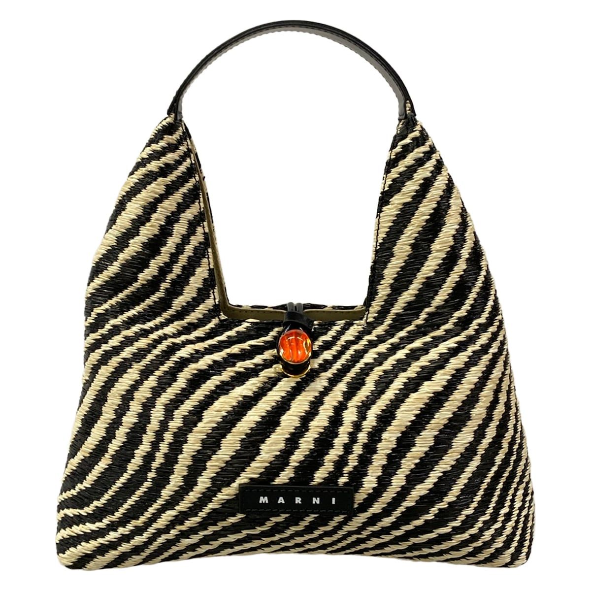 MARNI(マルニ) ハンドバッグ ラフィアエフェクトミニハンドバッグ BMMP0171U1 黒×アイボリー×オレンジ ゼブラ柄 レザー