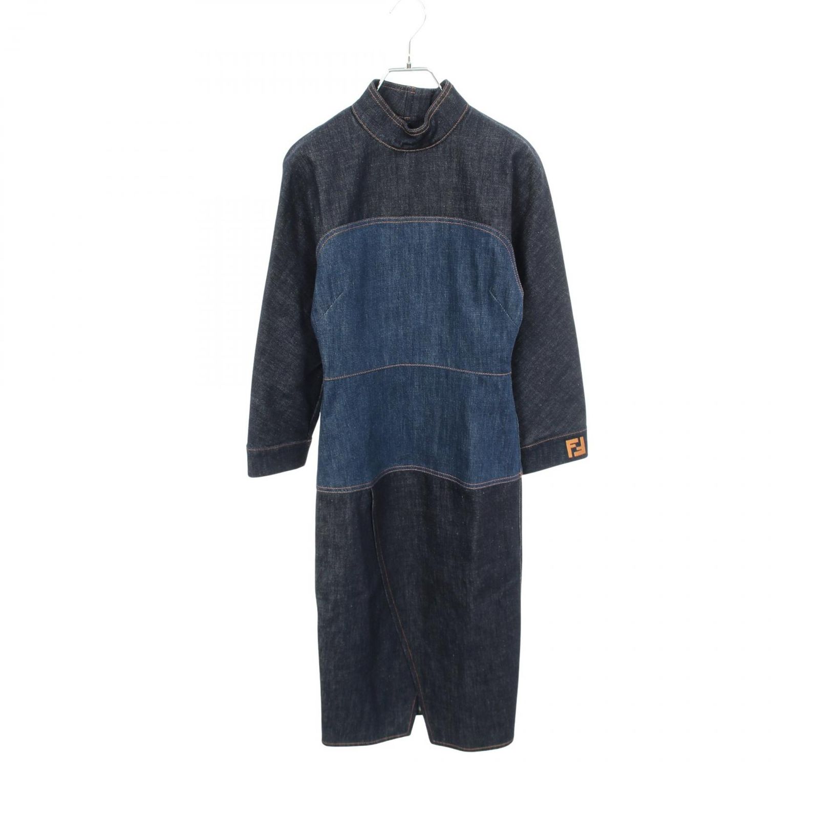 フェンディ FENDI ワンピース スタンドカラー 長袖 デニム コットン ワンピース レディース Used A