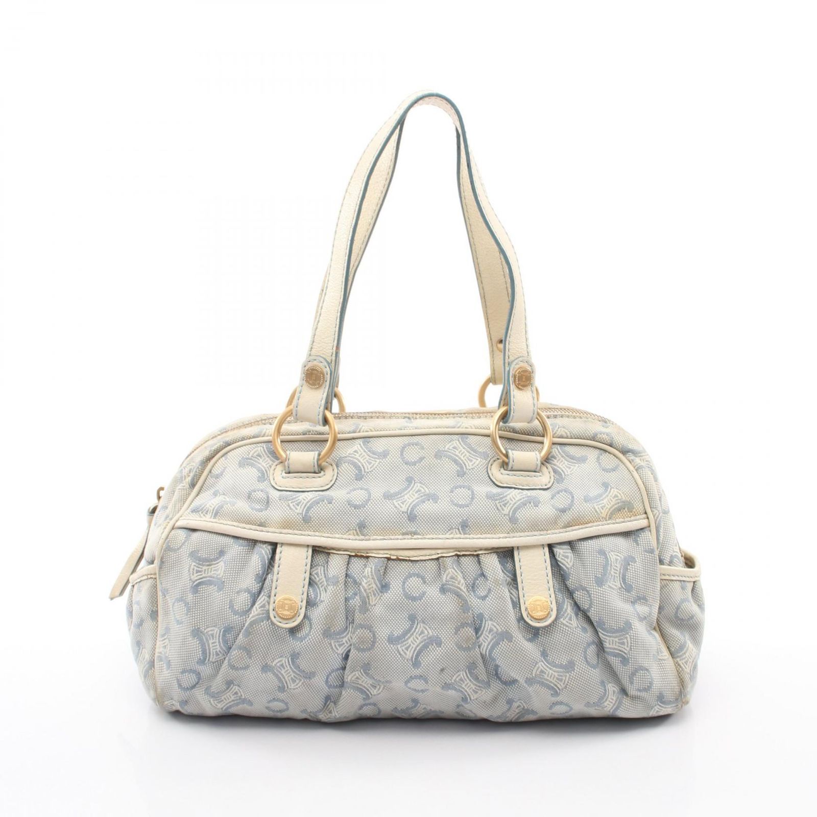 セリーヌ CELINE ハンドバッグ Cマカダム ライトブルー キャンバス レザー Cマカダム ハンドバッグ レディース Used B