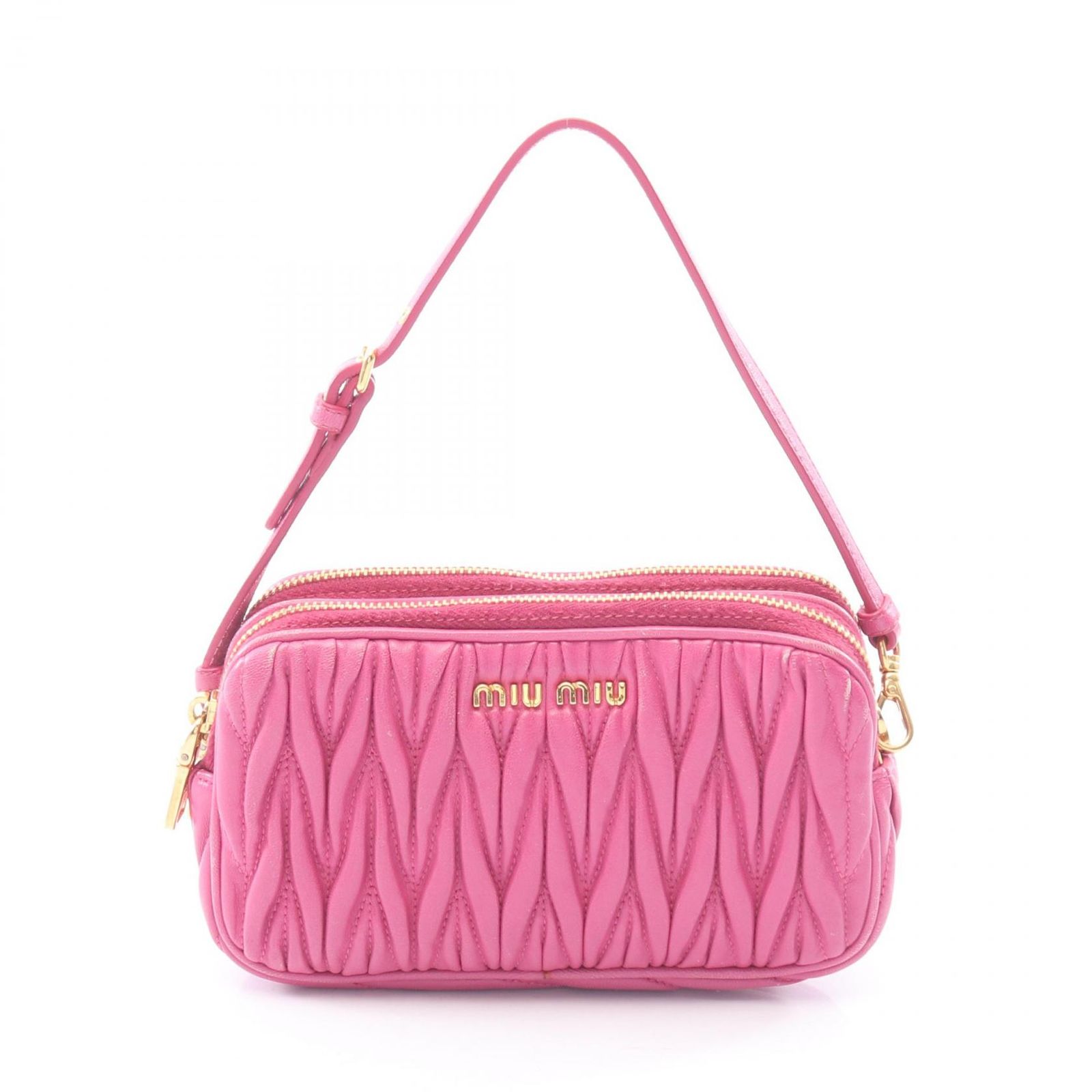 ミュウ ミュウ Miu Miu ハンドバッグ MATELASSE マテラッセ 5ARH02 ピンク レザー マテラッセ ポーチ レディース Used B