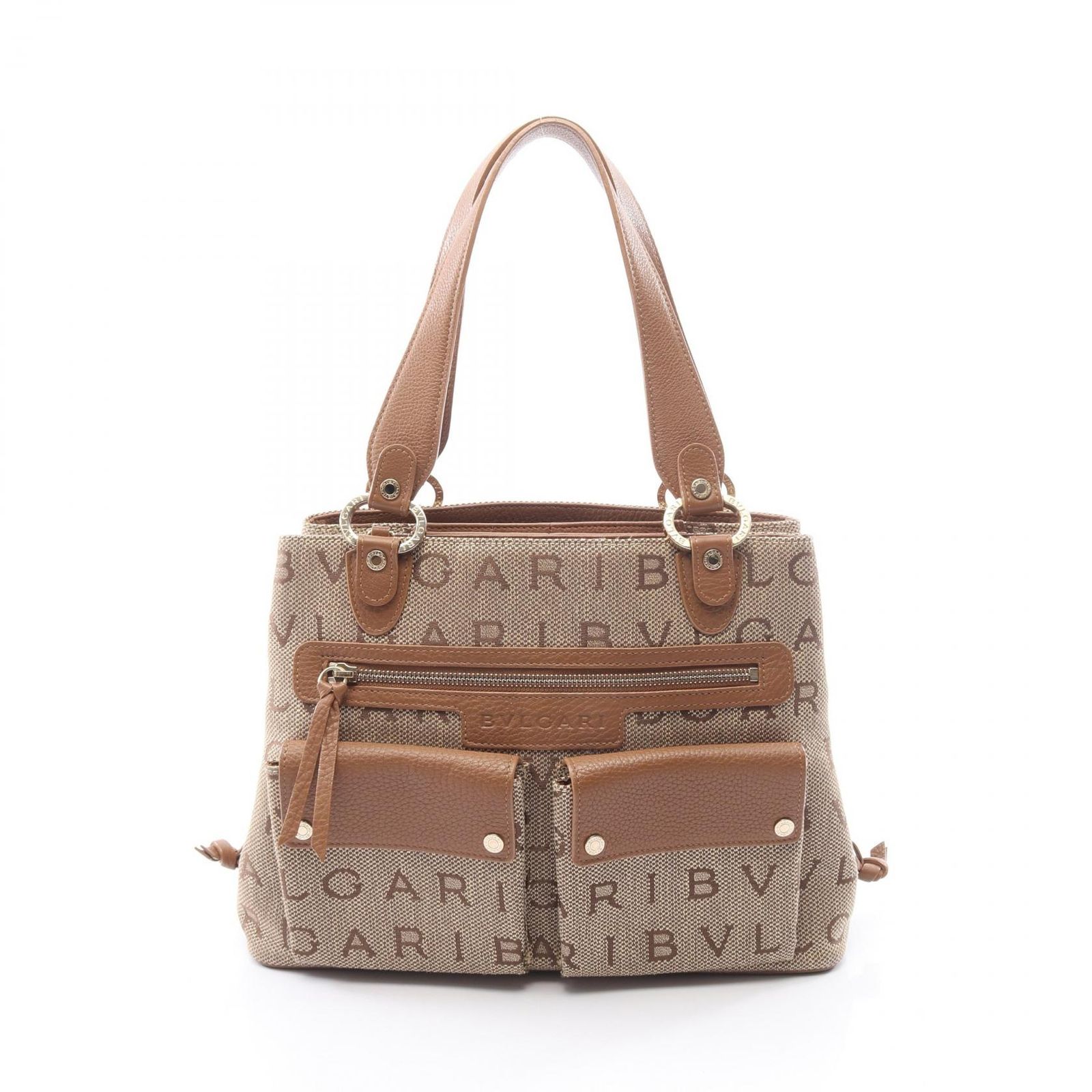 ブルガリ BVLGARI ハンドバッグ ロゴマニア マキシレッタレ ベージュ/ブラウン キャンバス レザー ロゴマニア マキシレッタレ レディース Used B