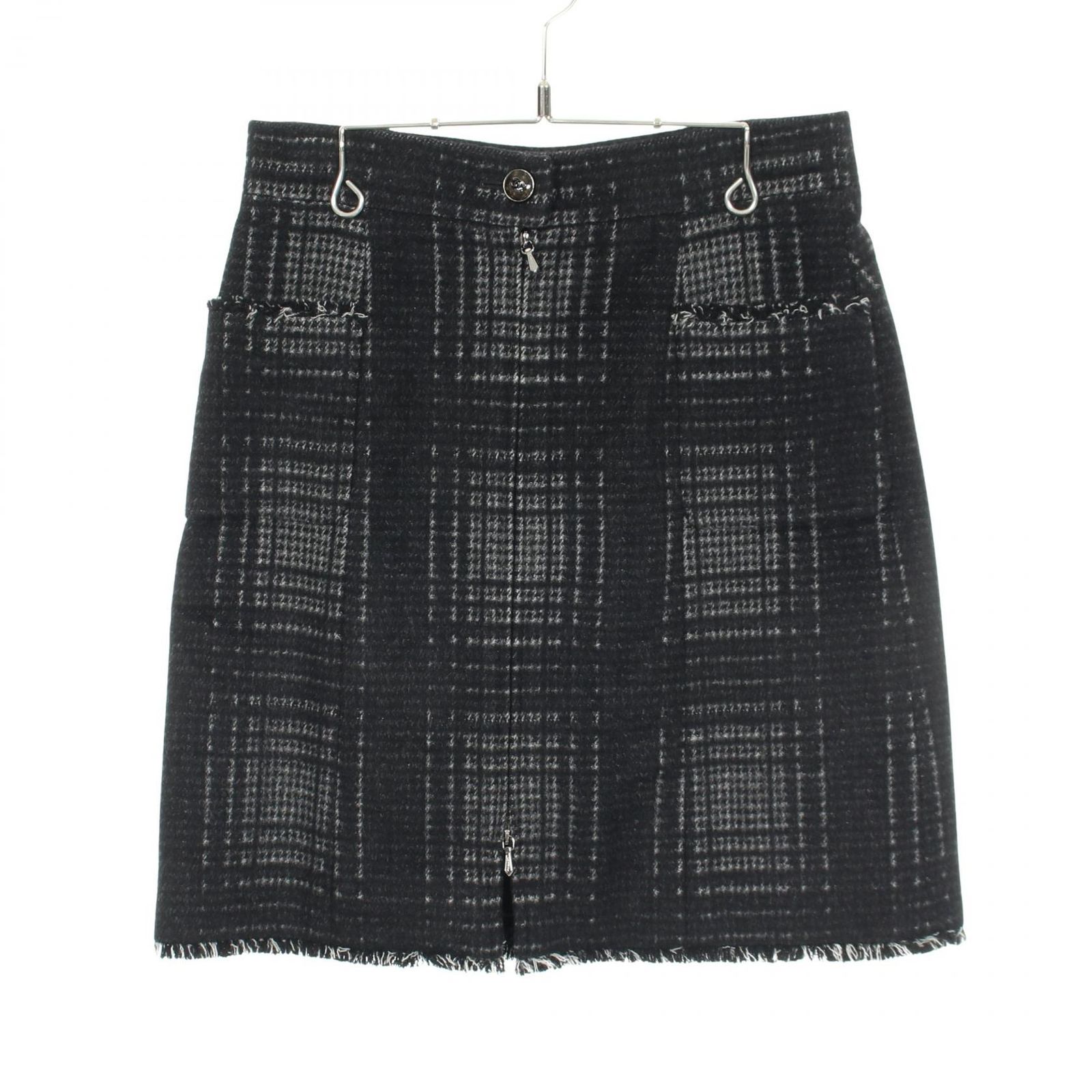 シャネル CHANEL スカート ココマークボタン チェック P41814V30475 グレー ウール スカート レディース Used A