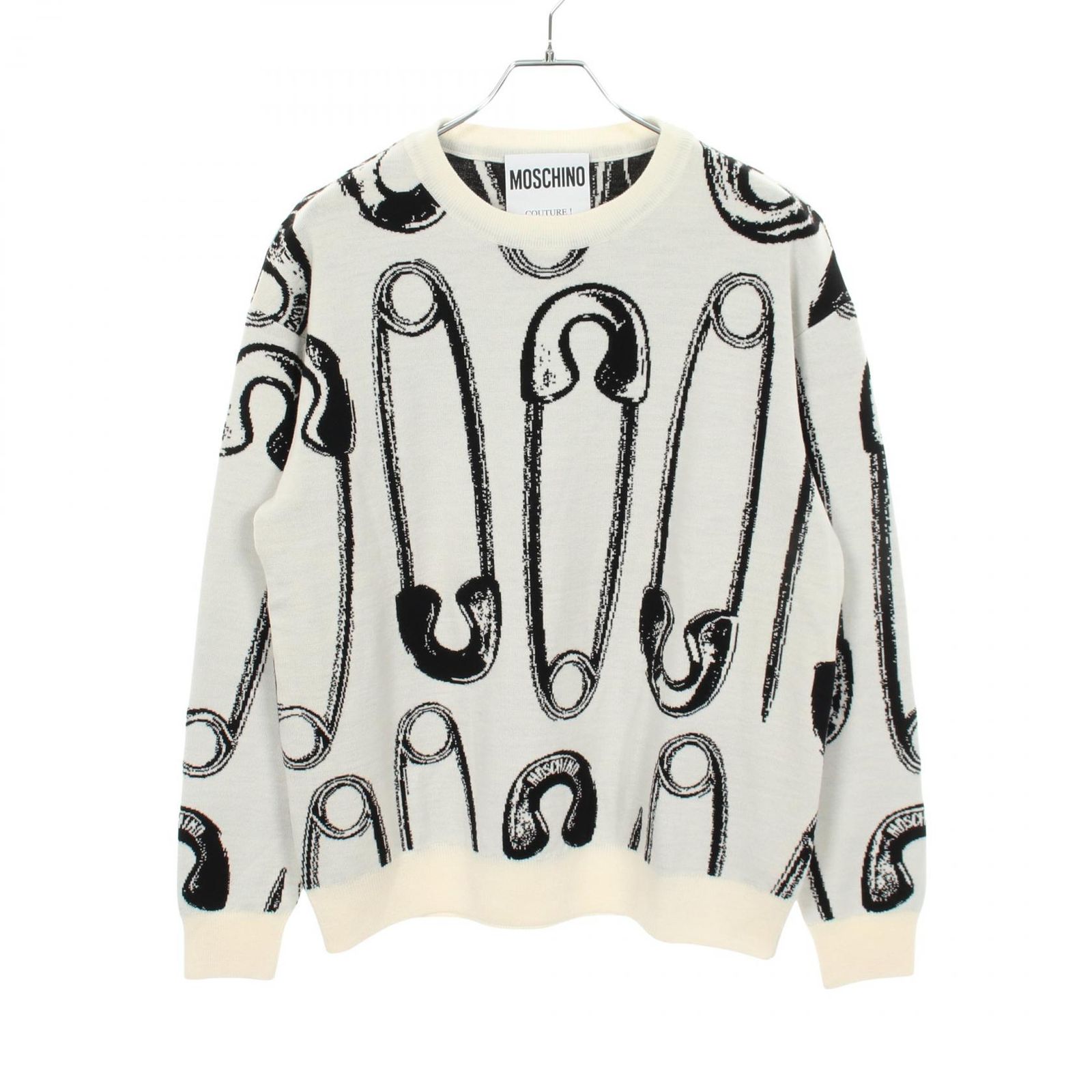 モスキーノ MOSCHINO ニット 安全ピン柄 ブラック ウール ニット メンズ Used A