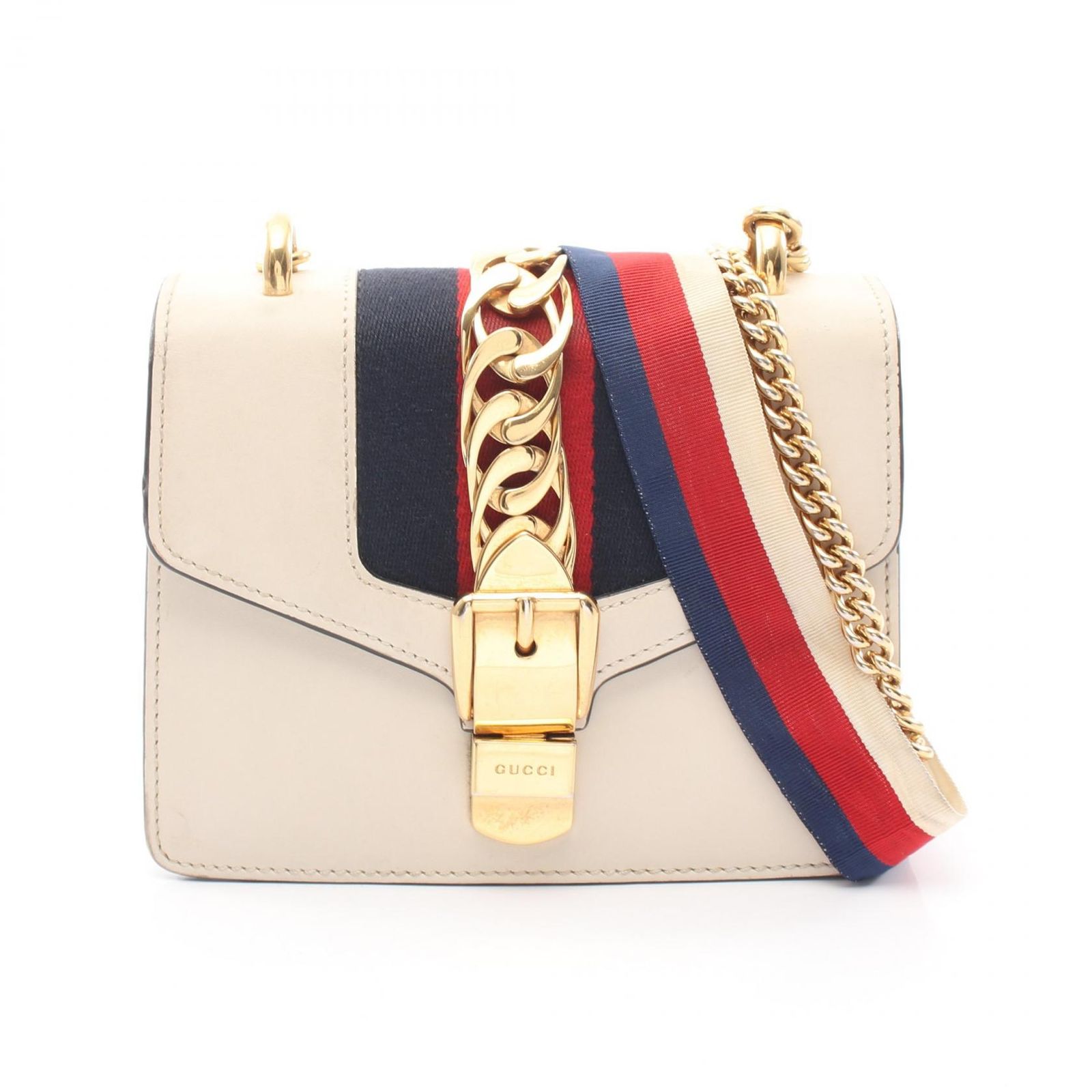 グッチ GUCCI ショルダーバッグ シルヴィ ウェブライン 431666 アイボリー レザー シルヴィ チェーンショルダー レディース Used B