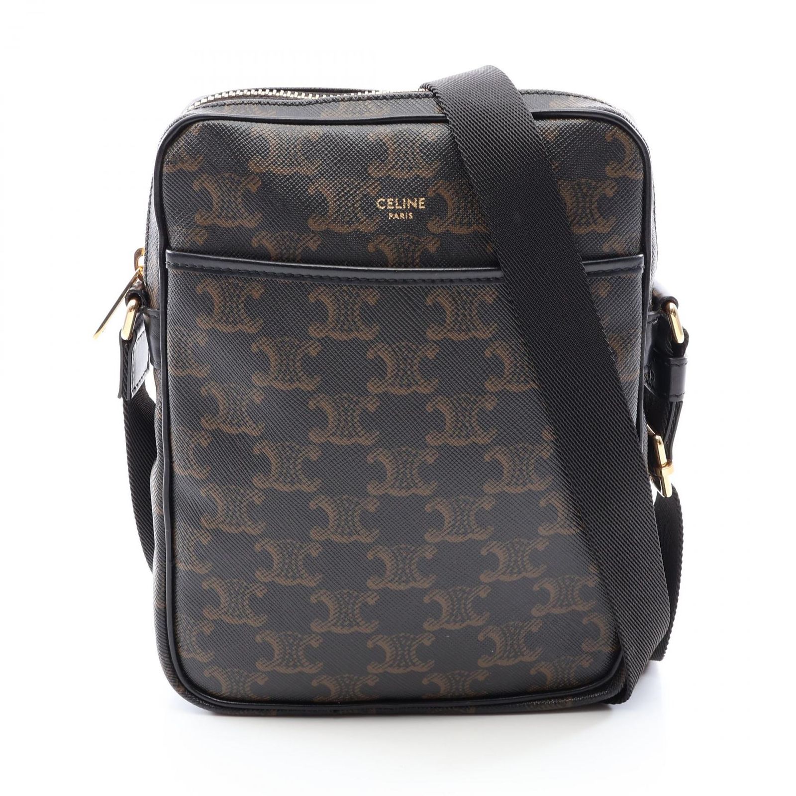 セリーヌ CELINE ショルダーバッグ トリオンフ ブラウン/ブラック PVCコーティングキャンバス レザー トリオンフ バーティカル メッセンジャーバッグ レディース 81,290円