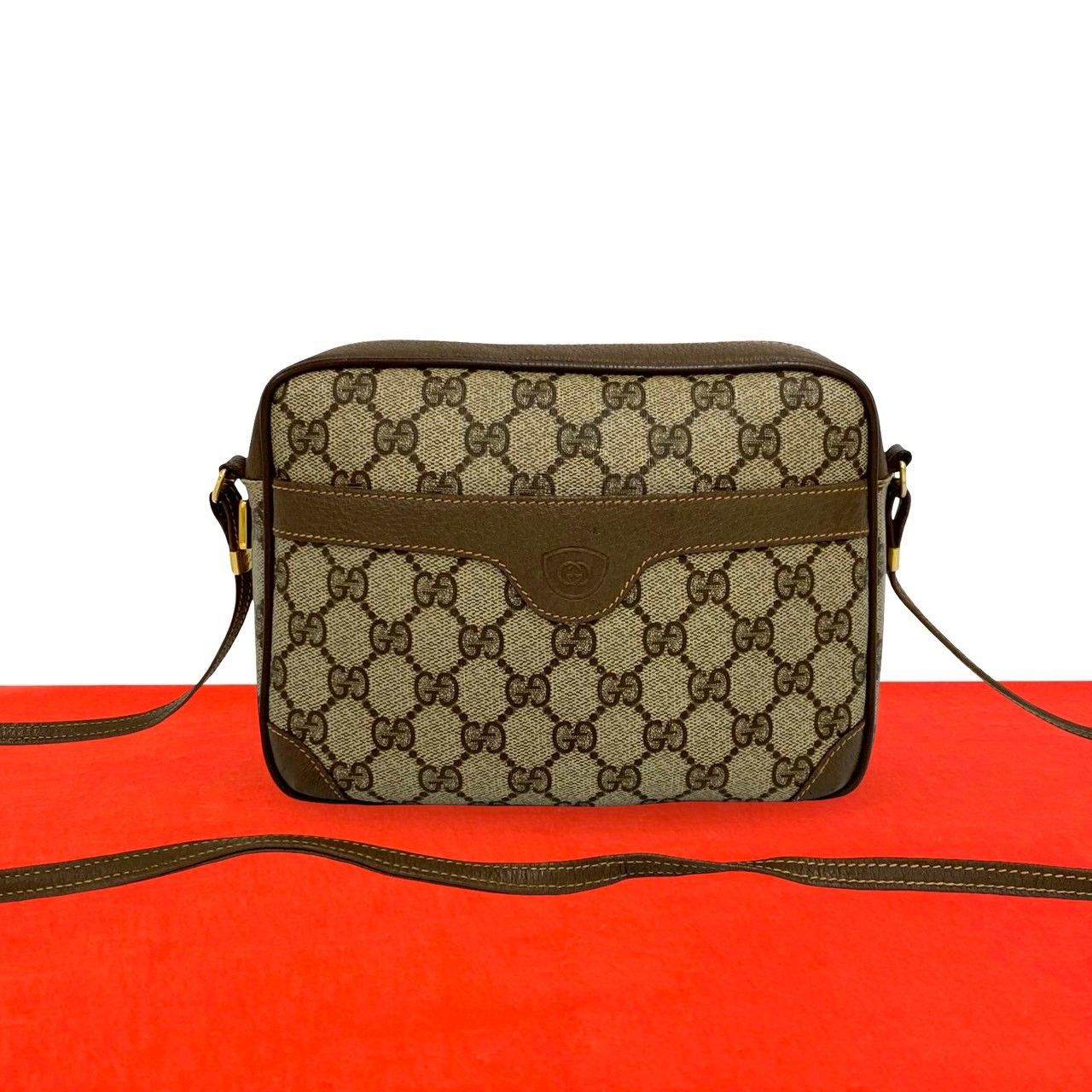 極 美品 GUCCI グッチ オールドグッチ ヴィンテージ GG ロゴ 柄 レザー 本革 ミニ ショルダーバッグ ポシェット サコッシュ ブラウン 31604
